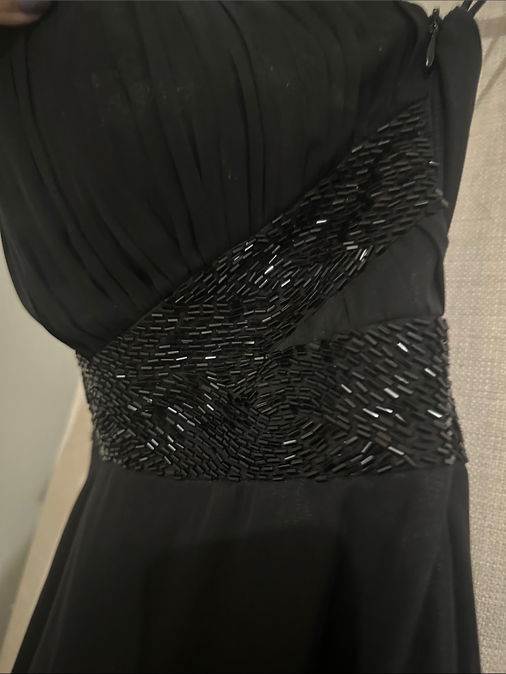 ECI Black Strapless Beaded Waist Cocktail Dress